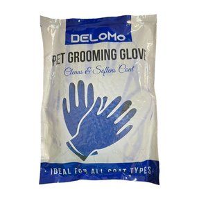 Delomo Pet Grooming Gloves 1 Pair Ideal for All Coat Types Cleans Softens NEW